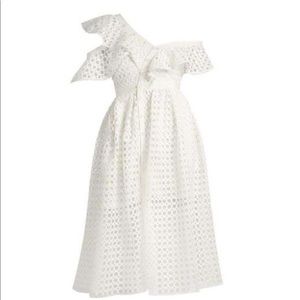 Self-Portrait Asymmetric One Shoulder Dress, White